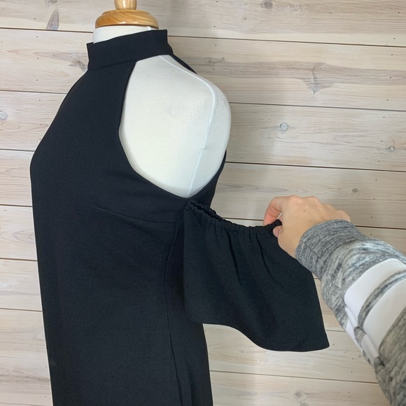 Black Mock Neck Off the Shoulder Mini Dress Bodycon - Picture 7 of 12